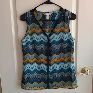 Banana Republic Blue and Yellow Chevron Blouse